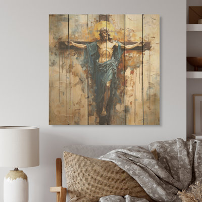 Minimalisme, croix de Jésus religieuse I - Paysage de bois, art sur bois de pin naturel