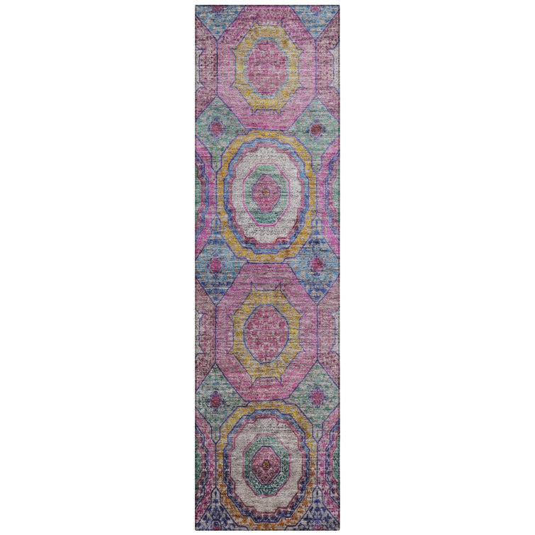 Machine Washable Indoor/Outdoor Xhevrie Pink Rug