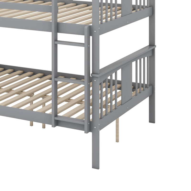 Full Over Full Bunk Bed With Ladder, Gray