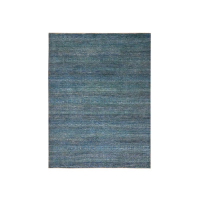 Tapis oriental bleu en laine noué à la main 9 pi 0 po x 11 pi 10 po - MOA10276149