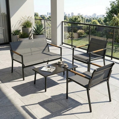 Outsunny 4 Seater Garden Furniture Set with Loveseat, 2 Armchairs