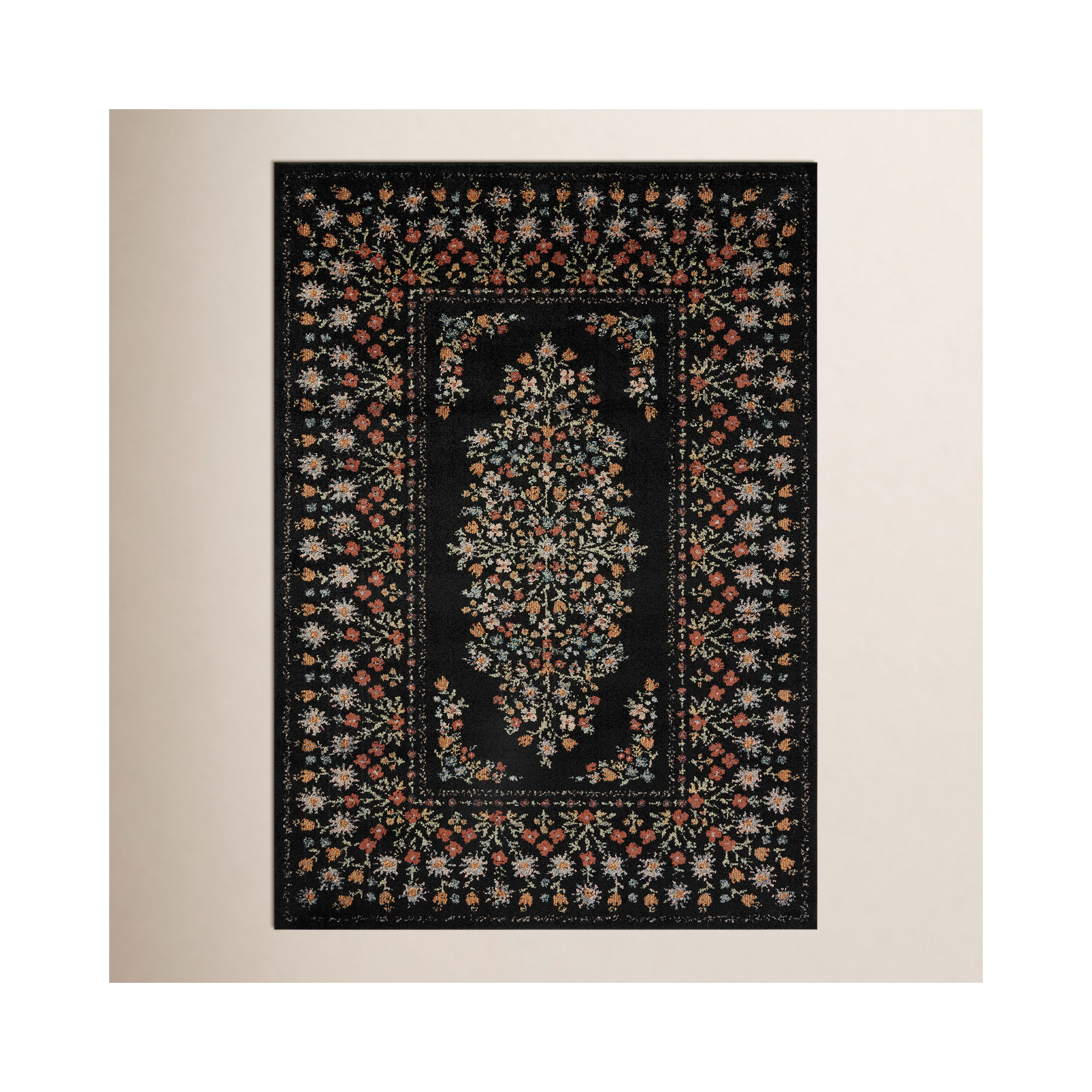 Rifle Paper Co. x Loloi Laurel Black Area Rug, Rectangle 9'2" x 12'2"
