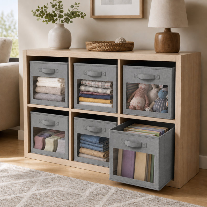 Storage Cubes with Clear Windows, Set of 6 Fabric Bins, Foldable Basket Boxes for Closet, Cubby Shelf & Cube Storage Organizer