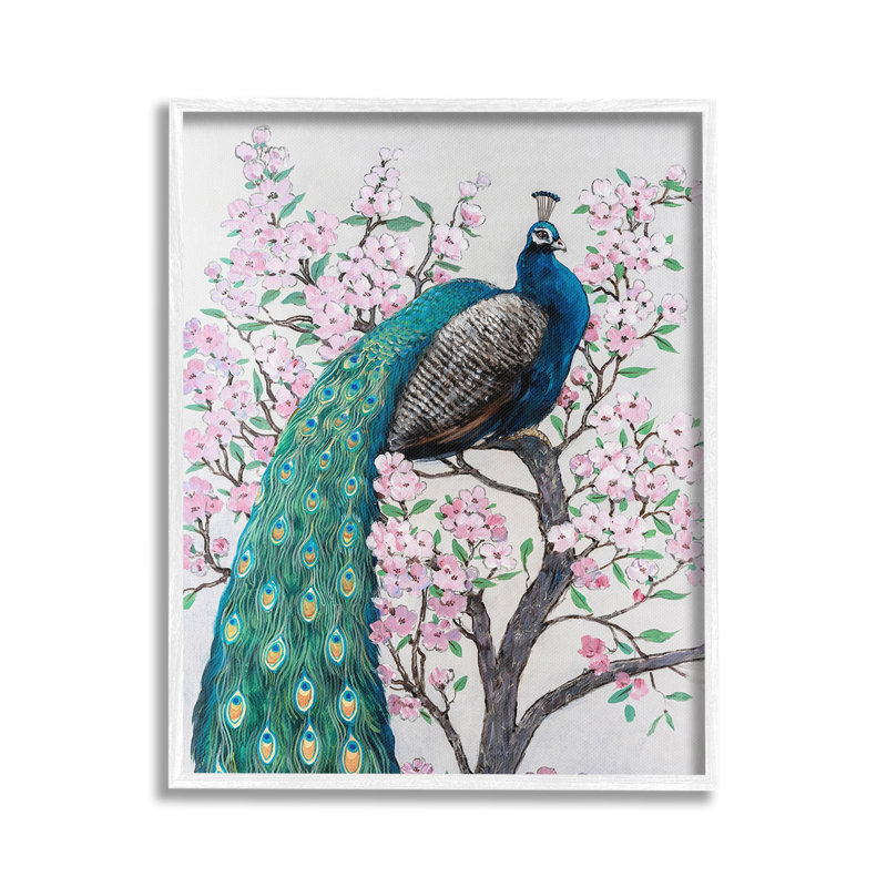 Paon perché sur des fleurs, art mural par Tim Ottoole, 20" H x 16" W