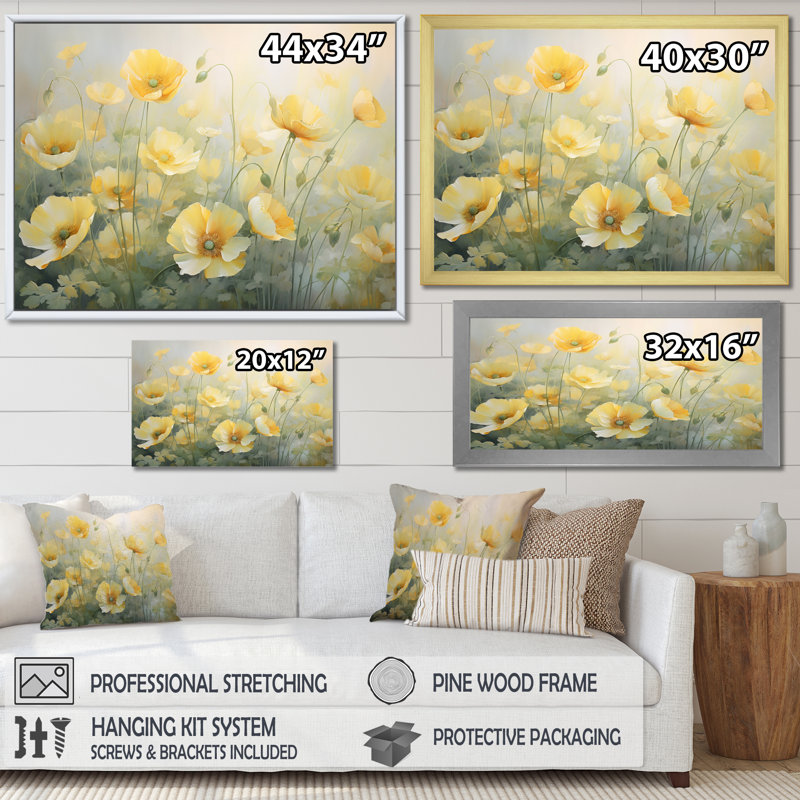 «Malamut White Yellow Buttercups Romantic Impression II - Buttercups», reproduction d'art sur toile encadrée, Toile tendue