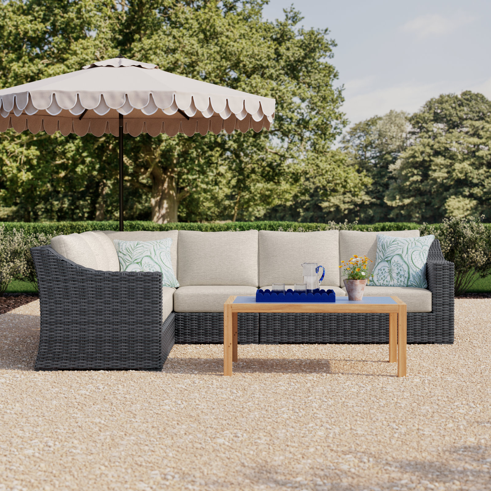 Eloisa Wicker 6 - Person Patio Conversation Set with Cushions, Gray
