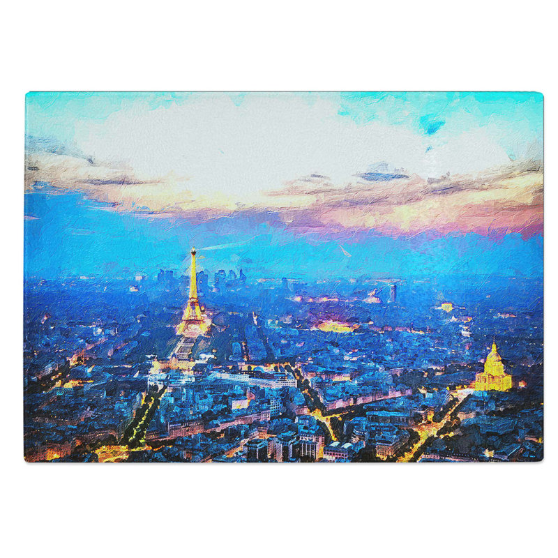 Tempered Glass Paris Eiffel Tower Skyline at Dusk Chopping Board, 28.5 cm W x 20 cm L