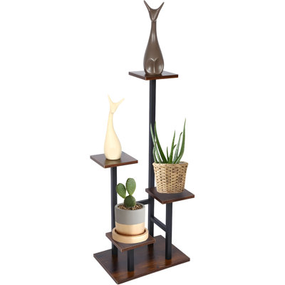 Support à plantes à 4 niveaux pour plantes d'intérieur, étagère moderne à pots de fleurs à plusieurs niveaux en métal et bois pour la décoration intérieure, le salon, le balcon