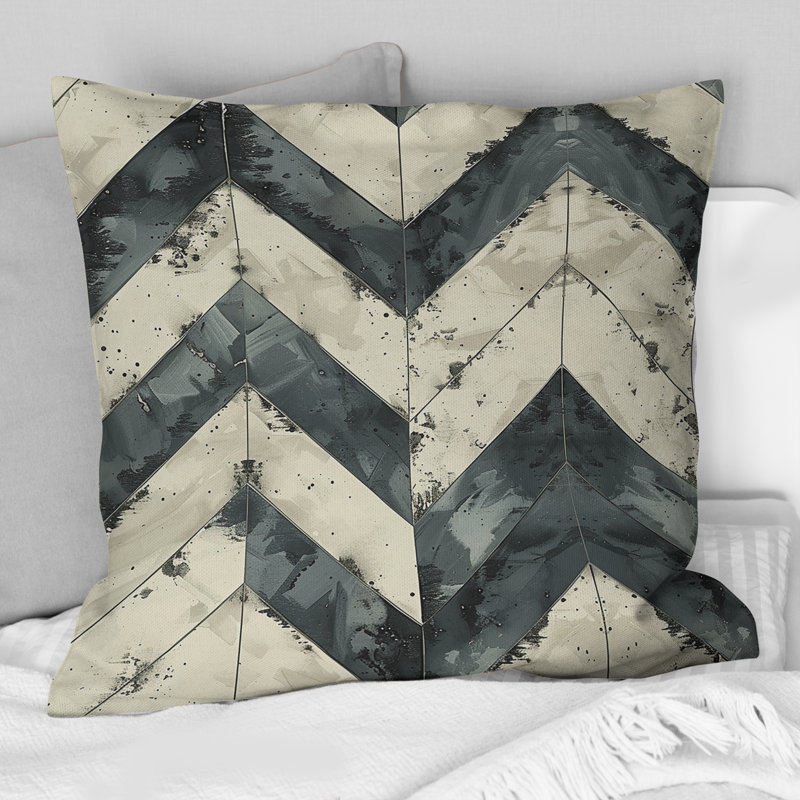 Beige Grey Chevron III - Transitional Throw Pillow, 16"H x 16"W