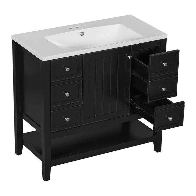 Rafaello 36.01'' Single Bathroom Vanity with Solid Wood Top, Black