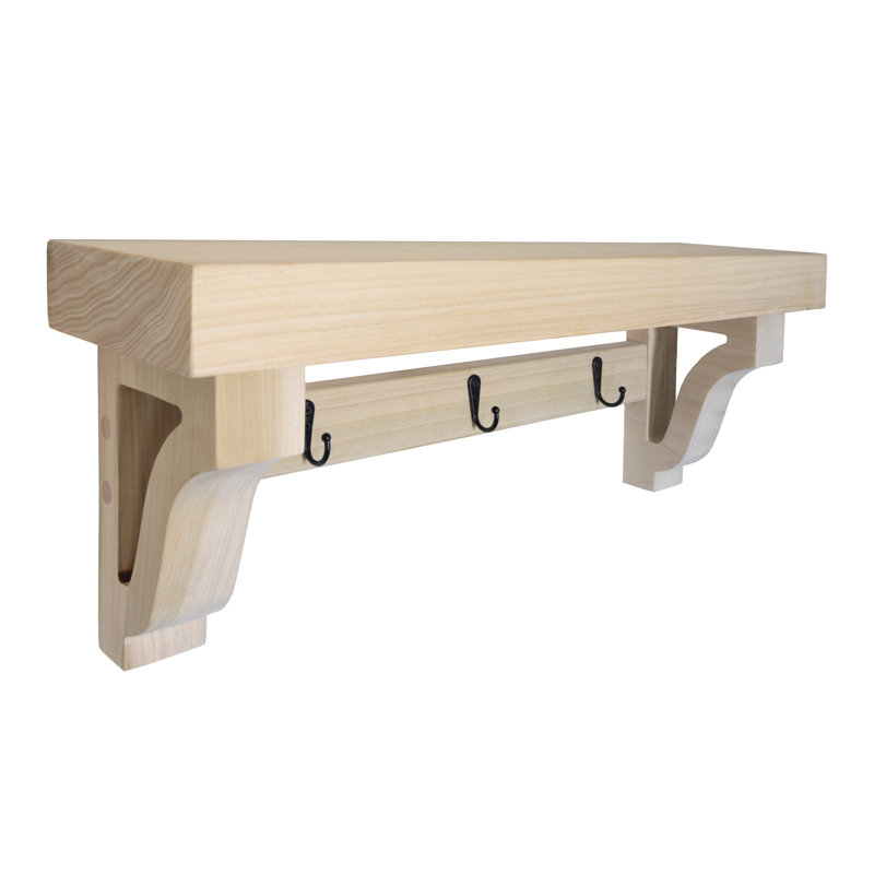 Rayne Medium Wall Mounted Coat Rack with Shelf 4 Hook, 30/6/6, Raw