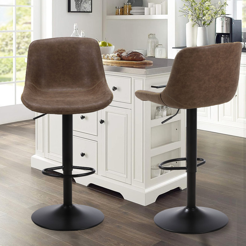 Swivel Upholstered Adjustable Height Counter Stool with Metal Frame, 2, Brown