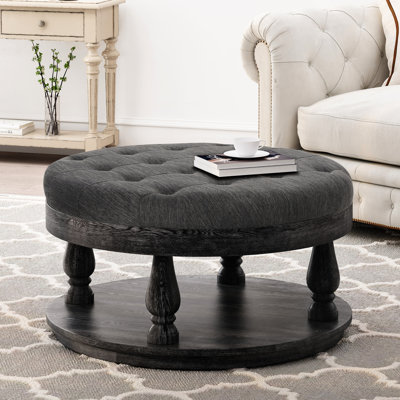 Élégant tissu gris anthracite avec boutons et revêtement gaufré à piqûres gaufrées, l 40,65 po x P 40,65 po, H 19,79 po, gris anthracite, 40,65 po