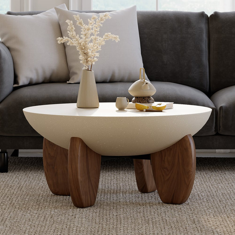 Table basse moderne avec pieds en bois, Bois beige