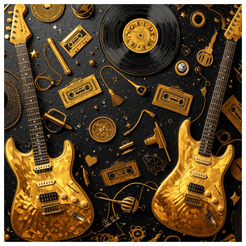 Couvre-lit matelassé en vinyle Gold Electric Guitars toutes tailles, Double