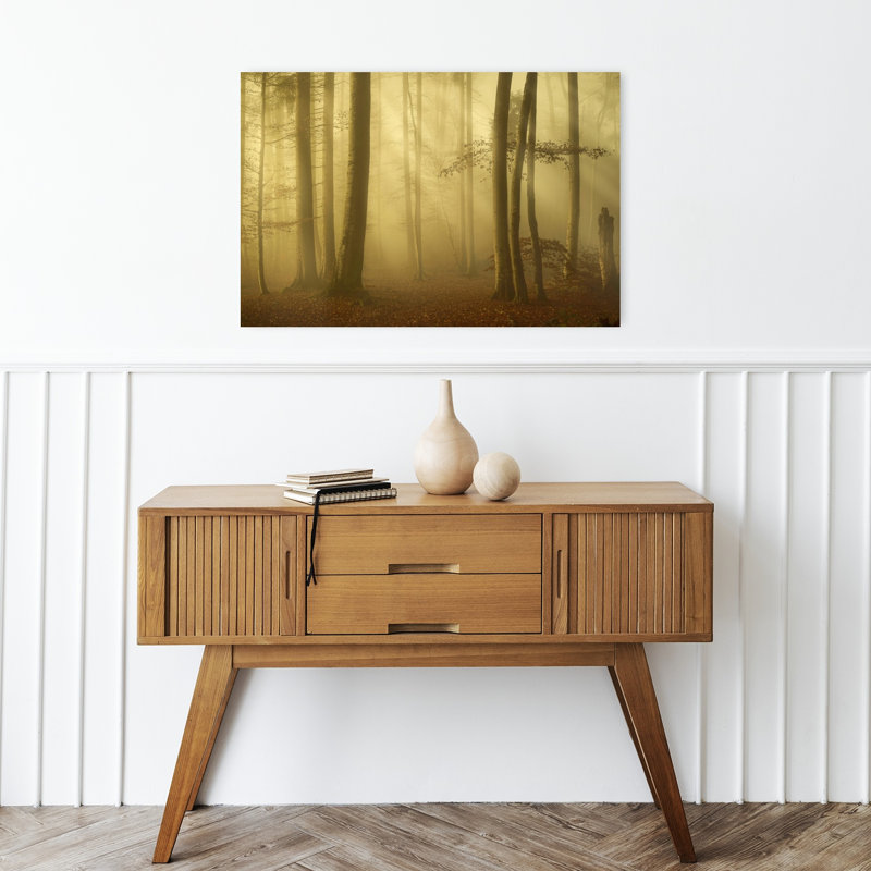 Golden Misty Forest Dreamy Ethereal Mystical Autumn Forest Wall Art Print 1 Piece Wrapped Canvas Wall Art