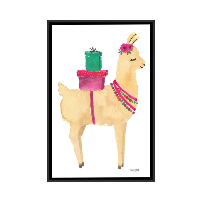 « la la llama i », impression sur toile tendue, H 26 po x l 18 po x P 1,5 po, Toile avec cadre noir, Pas de tapis