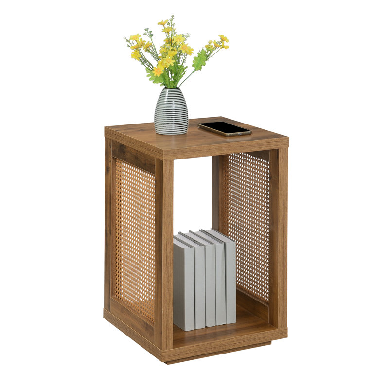 Table de bout avec tablette Siems, Brume d'automne brune / orge beige