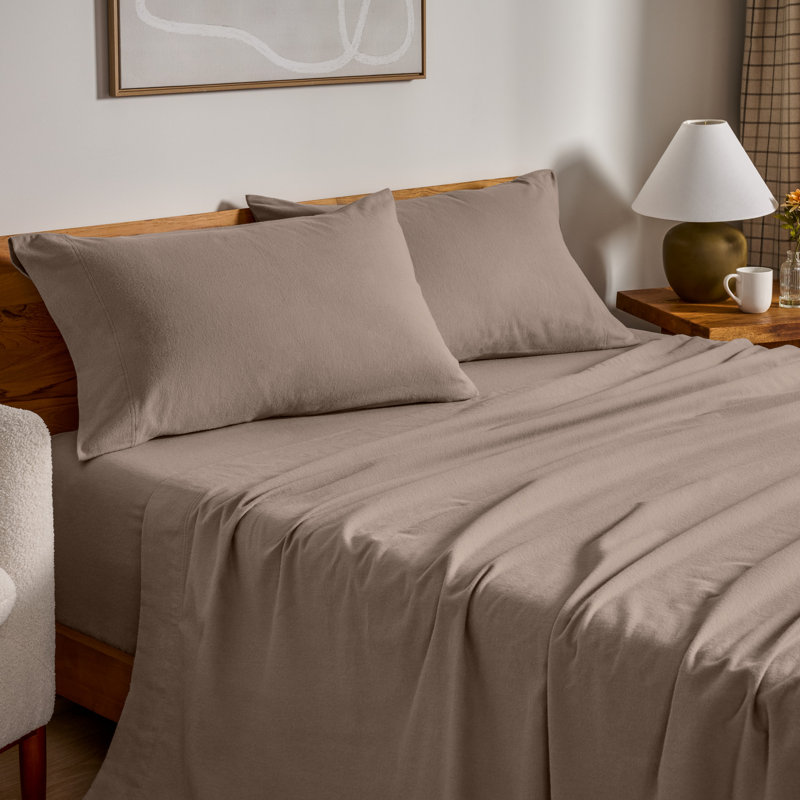 100% Cotton Flannel Sheet Set, Taupe, Split King Sheet Set with 2 Pillowcases