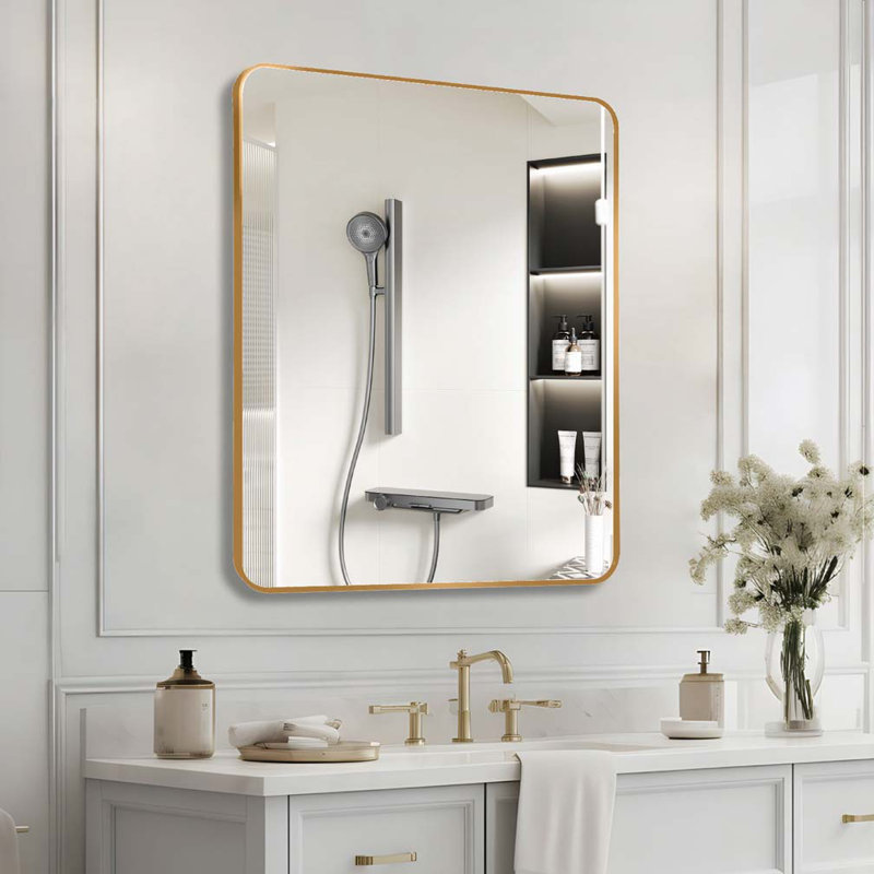 30 "x36" Rectangular Bathroom Wall Mirror, Gold
