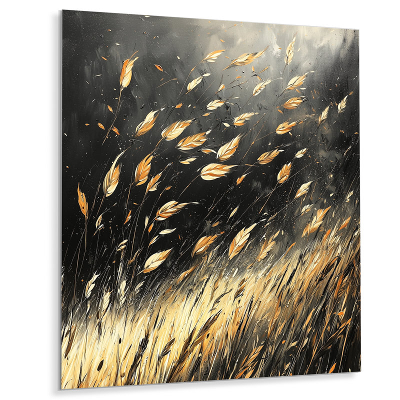Windy Prairie Leaves II - Reproduction de prairie sur métal, H 20 po x l 12 po