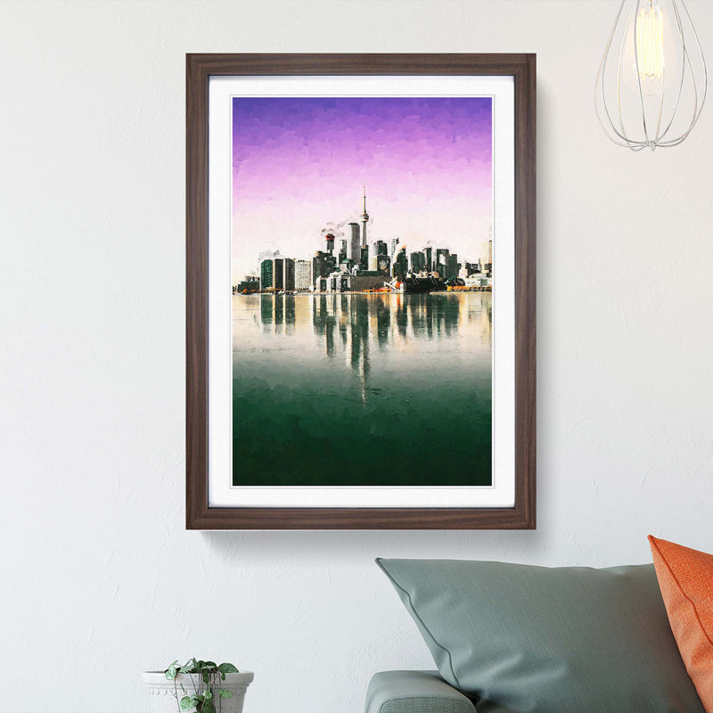 Skyline of Toronto in Canada in Abstract - Picture Frame Graphic Art Print, 36cm H x 27cm W x 2cm D, Walnut Framed