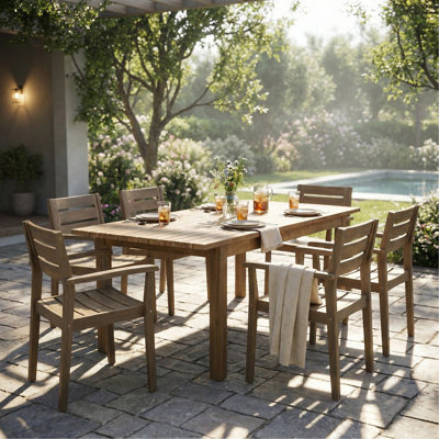 7 Pieces Latson Outdoor Dining Sets, Modern 6 Chairs 1 Large Table,Dining Furniture Set For Lawn, Backyard, Garden Deck,Poolside