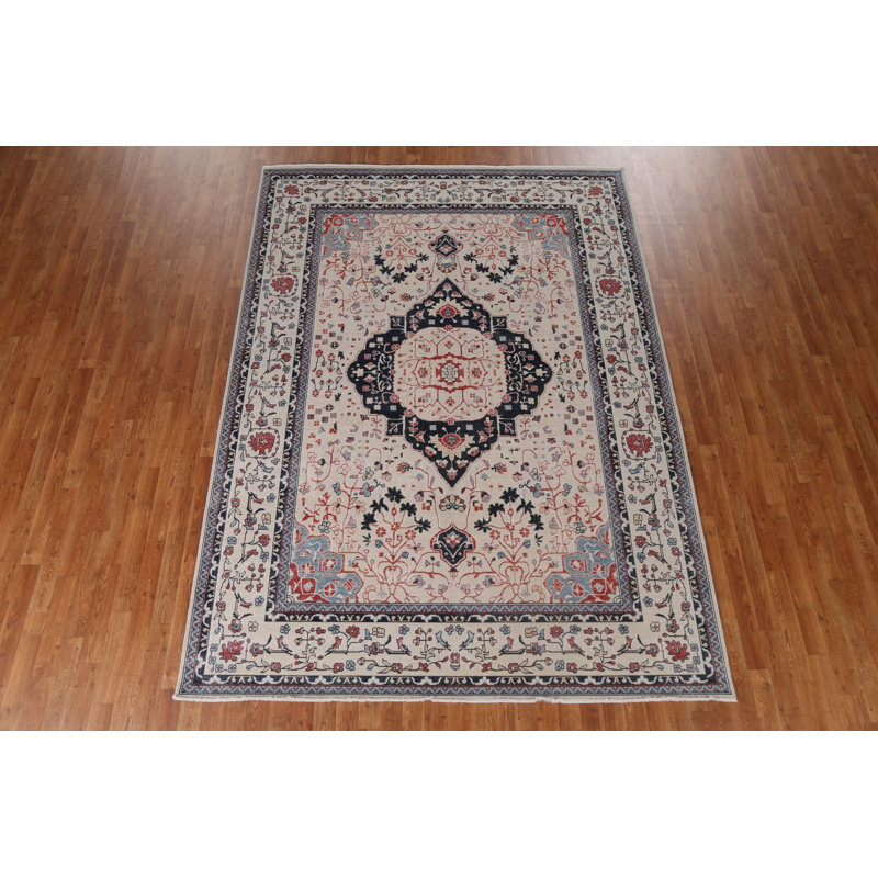 Tapis turc floral en laine Kashan Mohtasham noué à la main