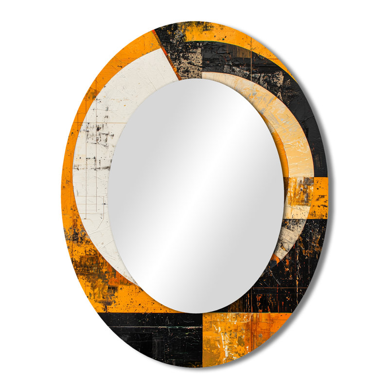 Black Golden Vortex Geometric Spiral I - Black Oval Wall Mirror Decor, 43" x 33"