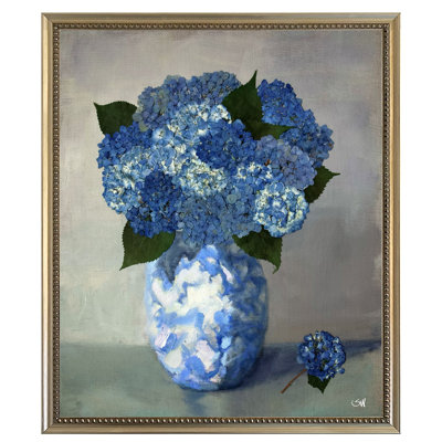 Pressed Hydrangea on Oil Framed Print