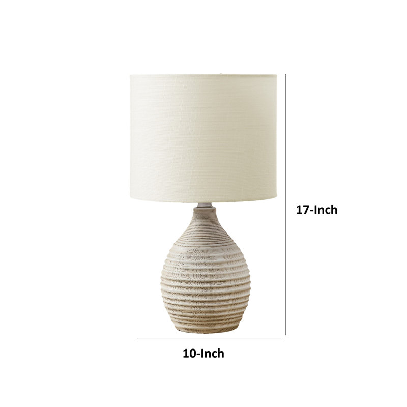 Shamz Table Lamp, Sculpted Ivory Resin Base And Fabric Drum Shade, Ivory