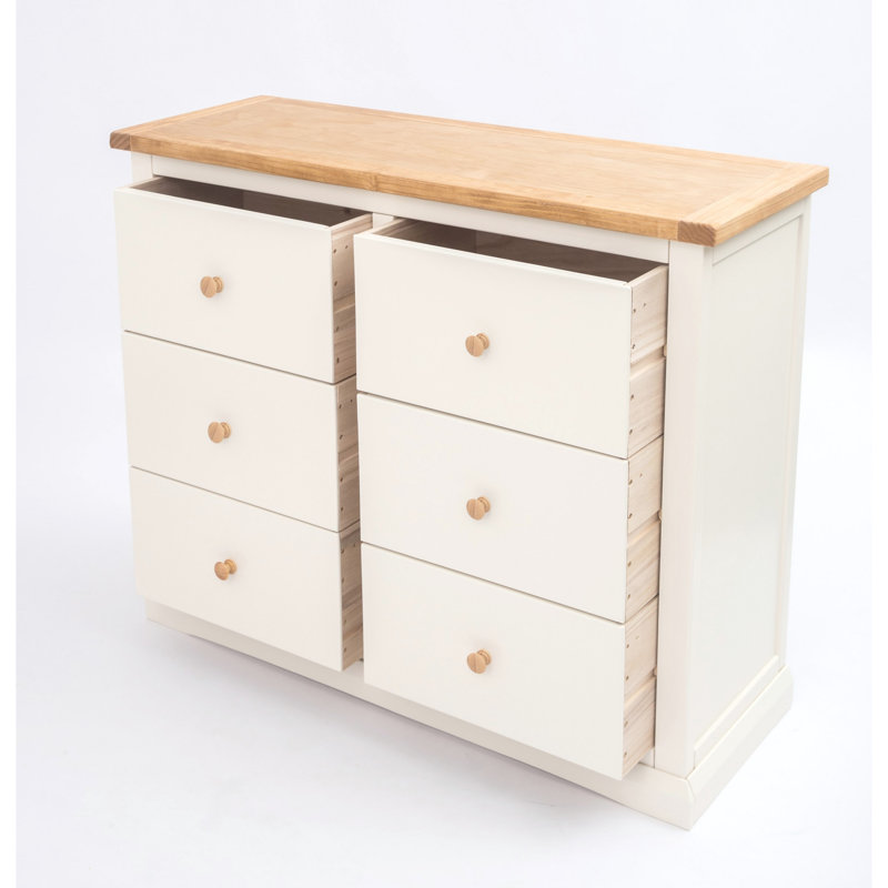 6 Drawer 110cm W Double Dresser, Off White