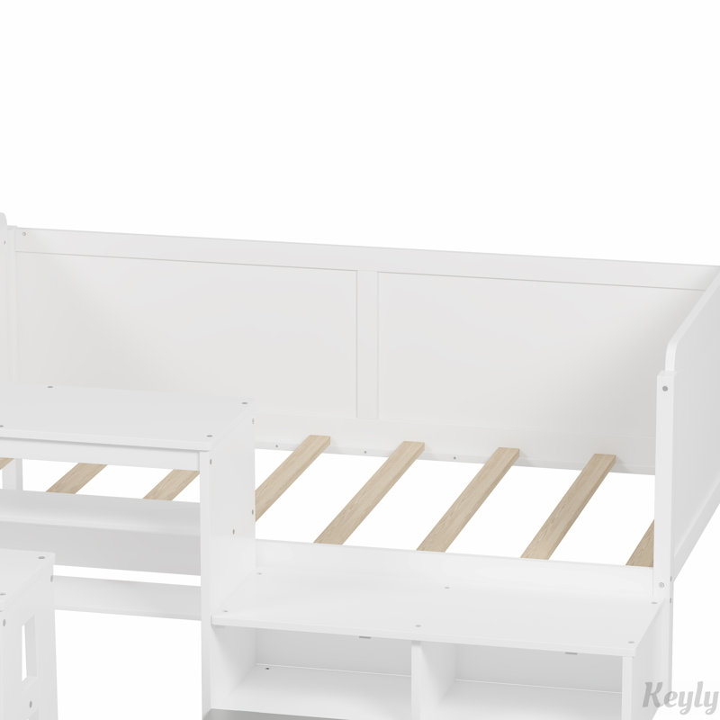 Wooden Storage Daybed with Study Desk, White