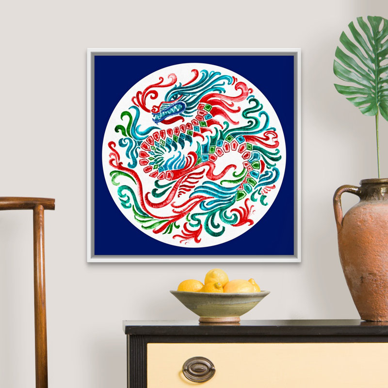 «Flying Dragon» par Eva Watts - reproduction d'art, H 26 po x l 26 po x P 1,75 po, Toile blanche encadrée