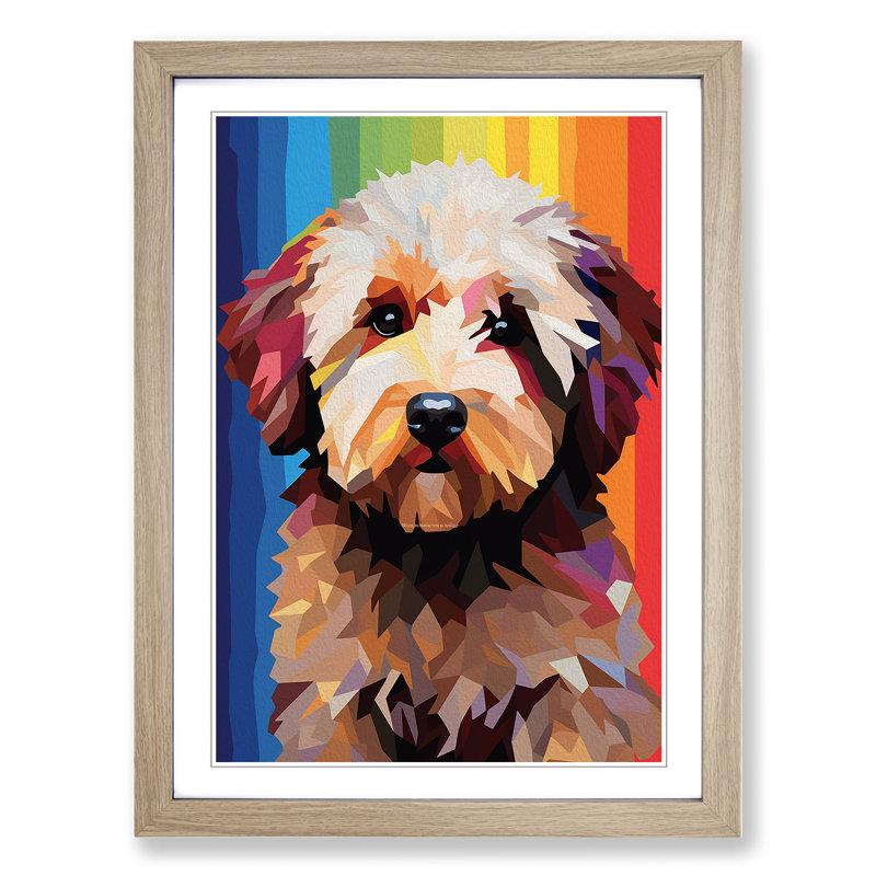 Labradoodle Minimalism No.3 - Single Picture Frame Print on Wood, Oak, 34cm H x 25cm W x 2cm D