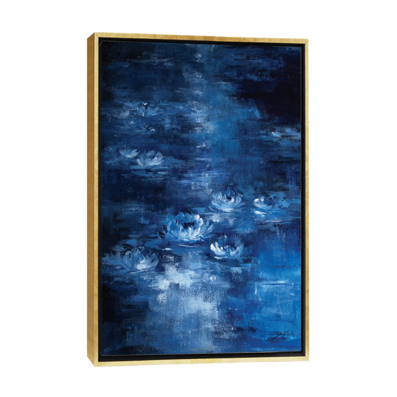 Lis de lune par Debi coules-reproduction d’art, Pas de tapis, H 26 po x l 18 po x 1,5 po, Toile encadrée d'or