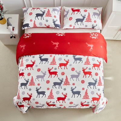 Christmas Duvet Cover Set Snowflake Reindeer Printed