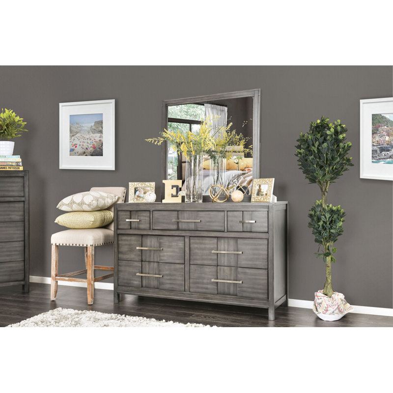 Commode 7 tiroirs avec miroir Cayer, Gris