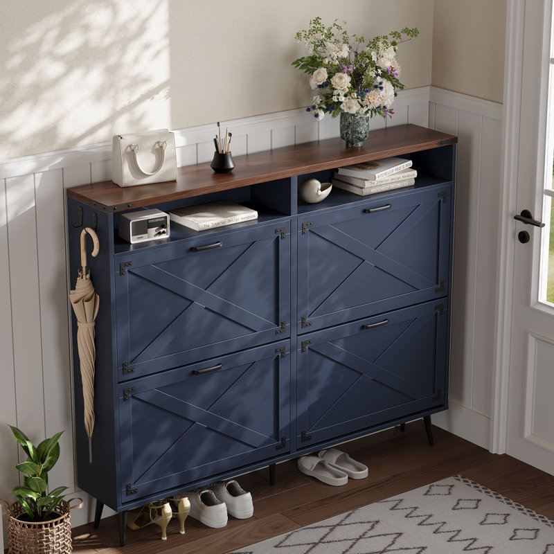 Armoire à chaussures 4 tiroirs Tomoye Farmhouse, Bleu