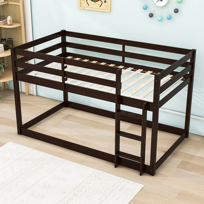 Hermidas Twin Over Twin Wood Bunk Bed With Ladder And Slats, Espresso