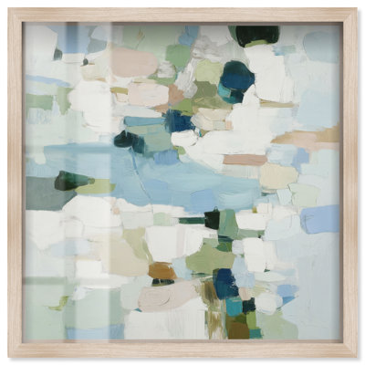 Décoration murale sous cadre « Brume sur mousse », couleur sauge, par Art Remedy, cadre blond, 61 x 61 cm