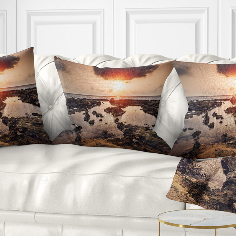 Oreiller en afrique de soleil coucher de mer rocky, 16 po x 1 po, Coussin décoratif
