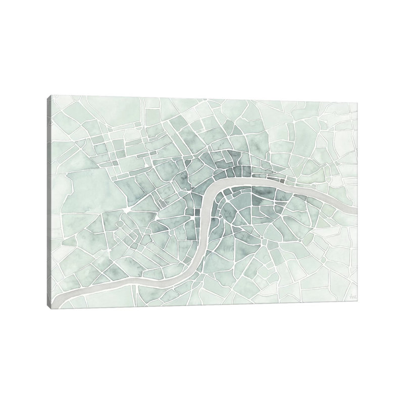 Watercolor Wanderlust London Mint by Laura Marshall - Wrapped Canvas Print, 8" H x 12" W x 0.75" D