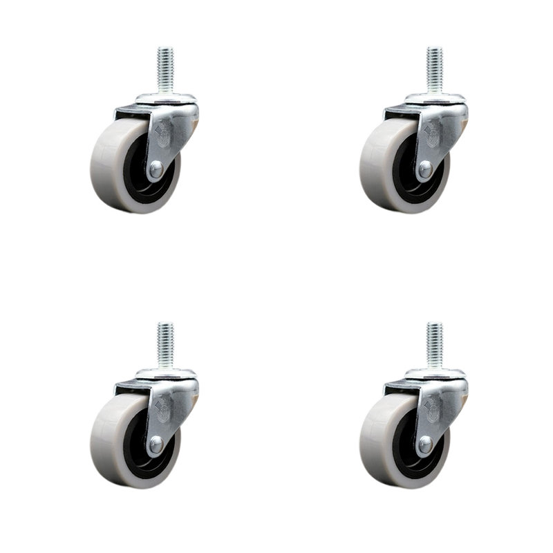 2 Inch Polyurethane Wheel 5/16 Inch Threaded Stem Caster Set of 4 Service Caster