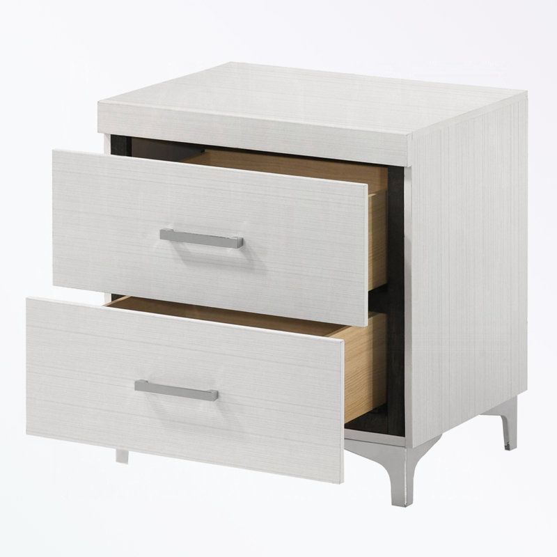 Table de chevet avec rangement à deux tiroirs et pieds en métal