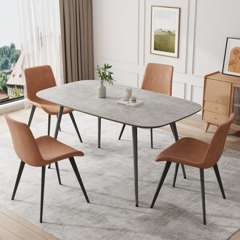 47.2'' Dining Table Set, Rectangular Modern Kitchen Table Set for Kitchen, Dining Room(1 Table 4 Chairs), Brown, Grey/Grey