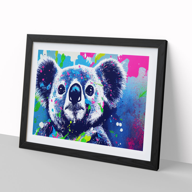 Koala Bear Splashed - Single Picture Frame Print, Black, 25cm H x 34cm W x 2cm D