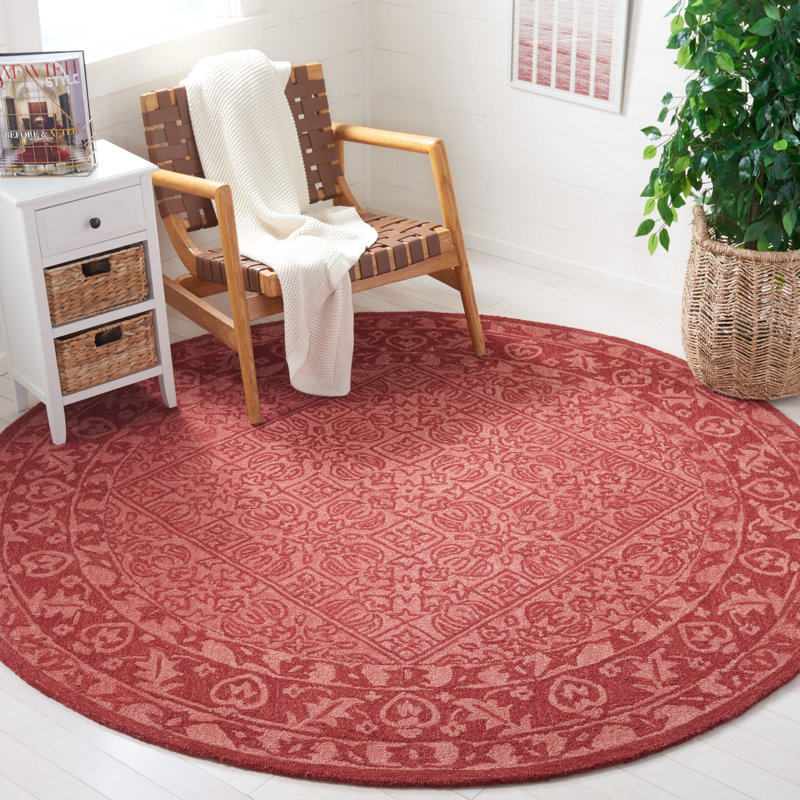 Balyeet Hand Tufted Wool/Cotton Oriental Rug in Red, Round 7'