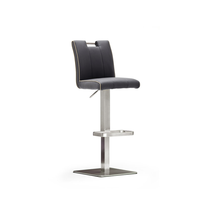 Ruger Swivel Upholstered Adjustable Height Counter Stool with Metal Frame, Brushed stainless steel/Black, Leather