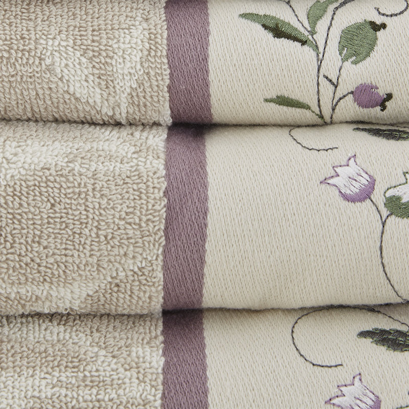 Embroidered Cotton Jacquard 6 Piece Towel Set, Purple